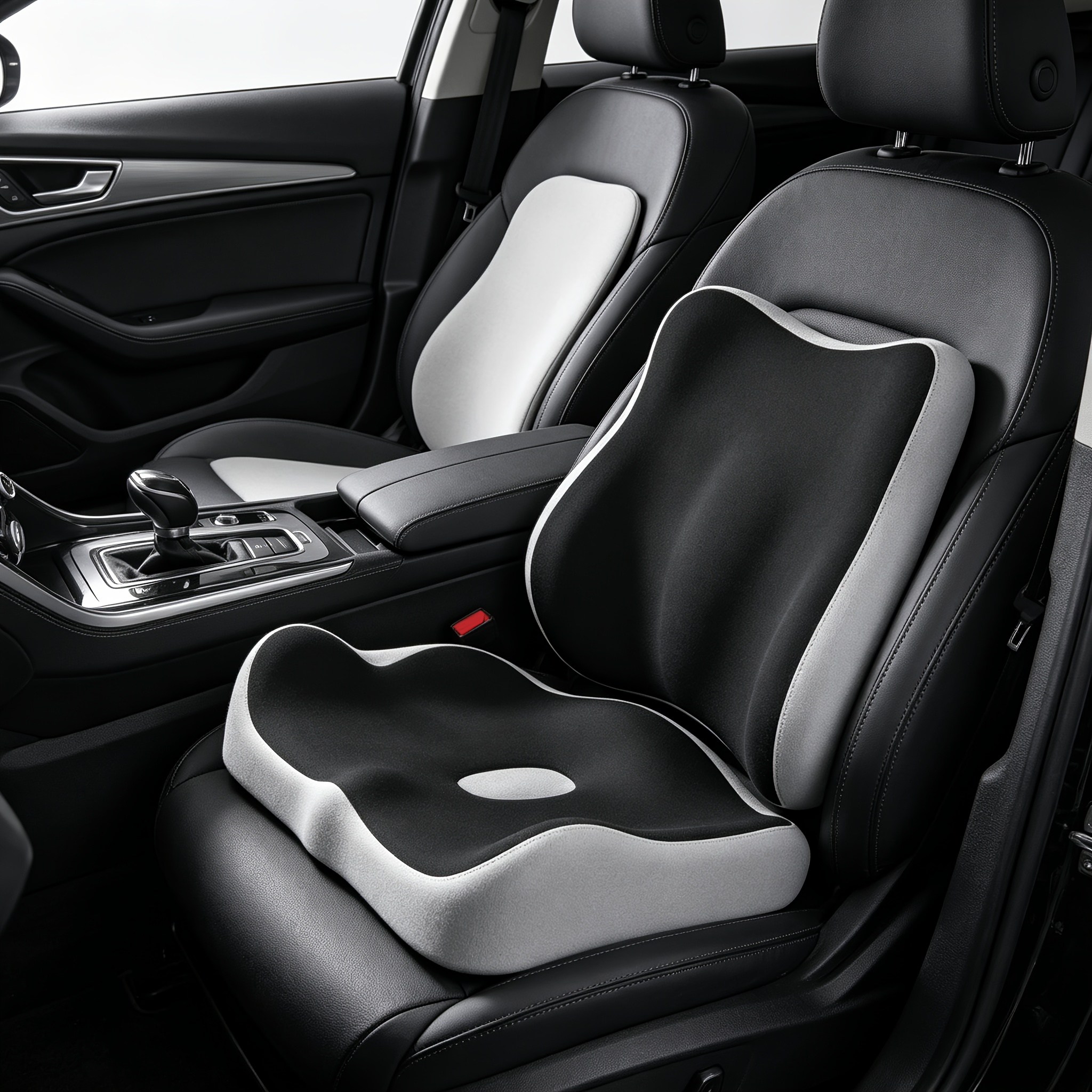 TEMU 2pcs Black Gray Car Seat Cushion And Lumbar Support Combo Seat Pad, Chair Contouring Support Enhances Driving View, Comfortable For Long Sitting