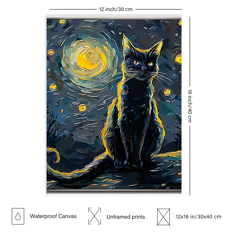 ヴィンセント・ファン・ゴッホの夜空の猫の現代アート油絵キャンバス壁