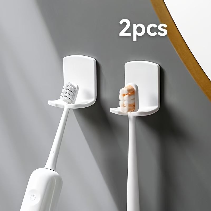 TEMU 2 piezas/4 piezas Soportes de cepillo de dientes de pared que ahorran - No requiere perforación, estilo minimalista, organizador de baño
