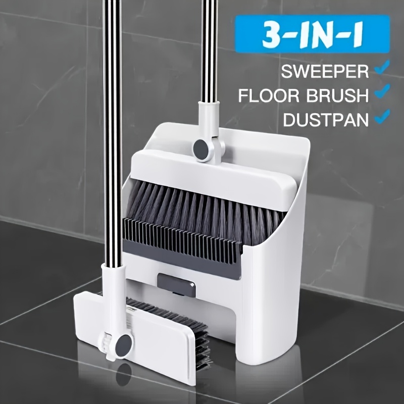 TEMU 3pcs/set, Household Broom, Floor Brush And Dustpan Set, Thickened Sweeping Broom, Scrub Brush And Dustpan With Long Handle, Hair Floor Cleaning