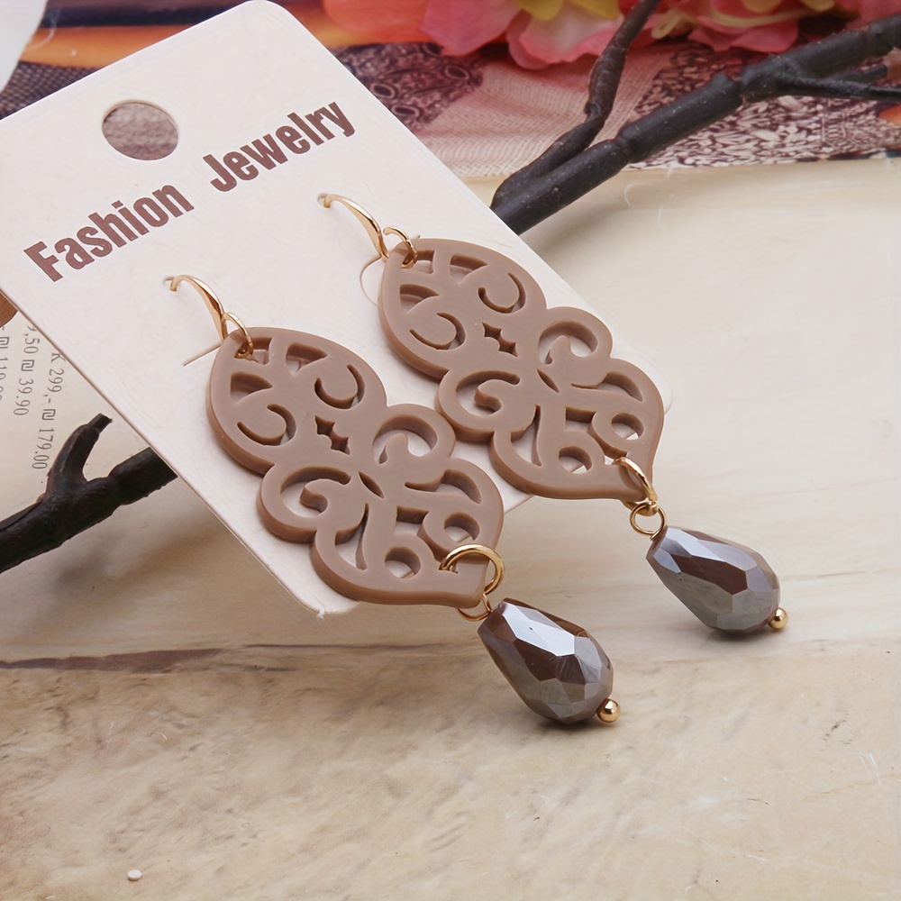 TEMU Pendientes vintage de resina acrílica con diseño hueco para mujeres del con adornos de cristal