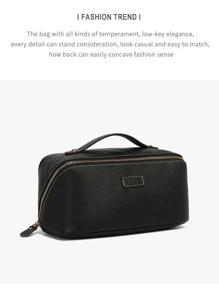 Genuine Leather Women's Cosmetic Bag - Durable, Portable Makeup Organizer with Multiple Compartments, Handheld Design for Travel and Daily Use, Makeup Bag