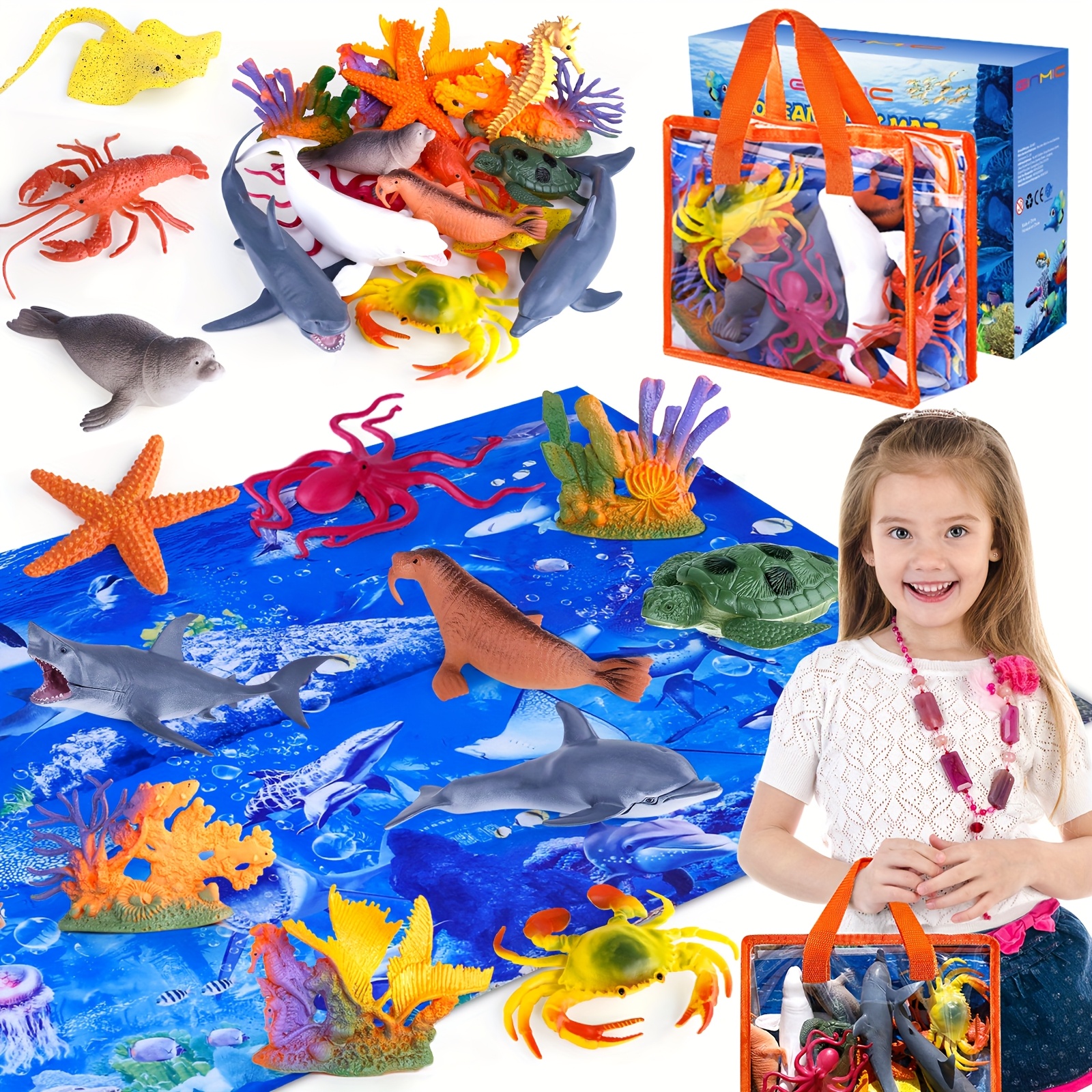 TEMU Kids Ocean Animals Toys, Sea Animal Figures, Realistic Sea Animal Toys With Contains Shark, Whale, Dolphin Etc, Gifts For Ages 3-8