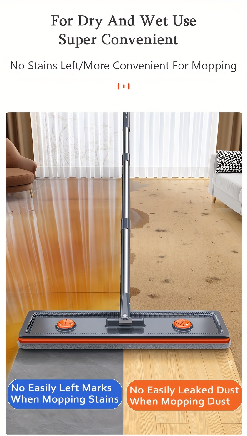 1 set dual use wet and dry mop and   with 2 reusable pads manual floor cleaning kit for home   room bedroom abs plastic no electricity needed details 3