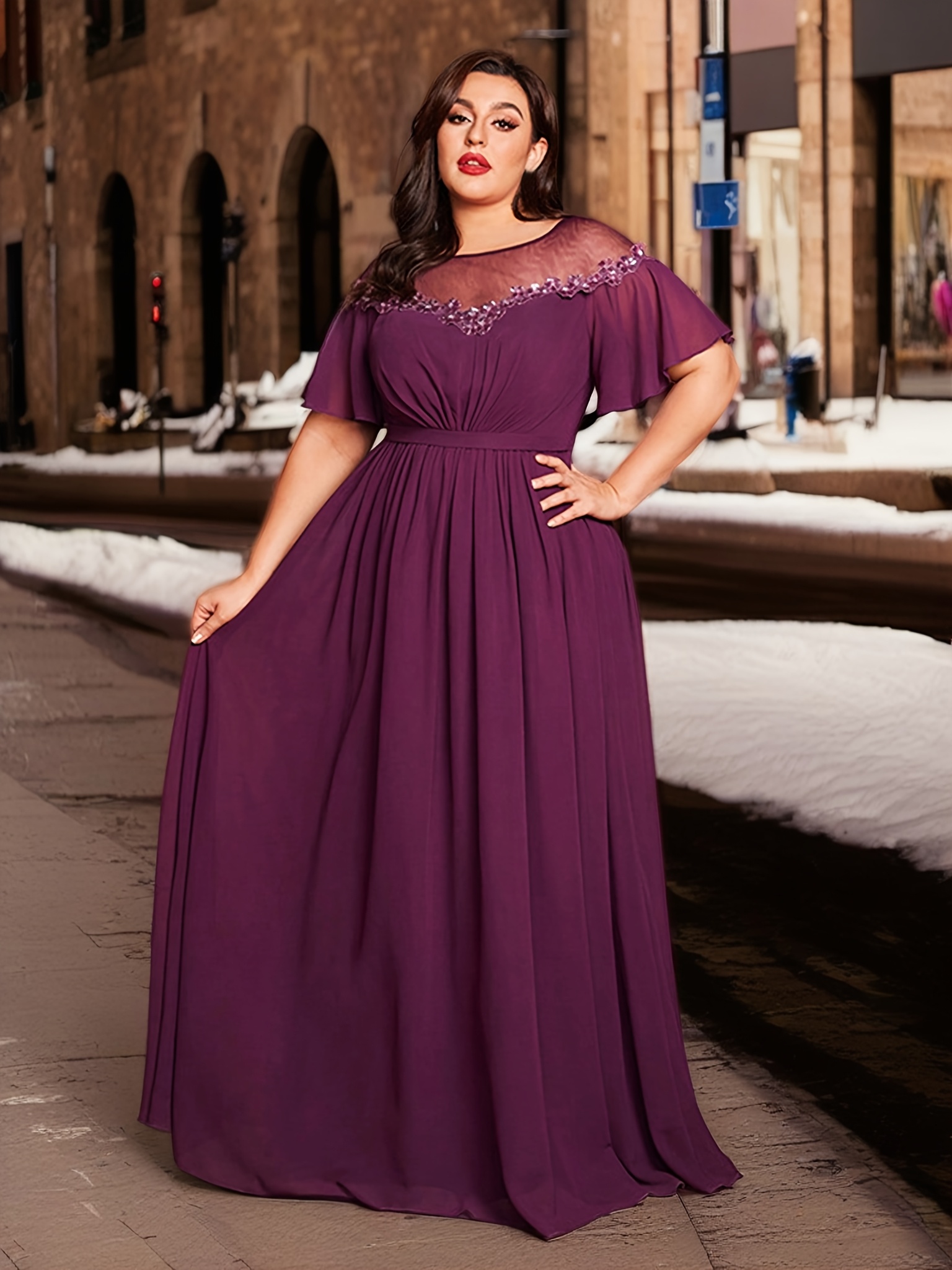 elegant plus size 1920s inspired bridesmaid dress round neck - Temu