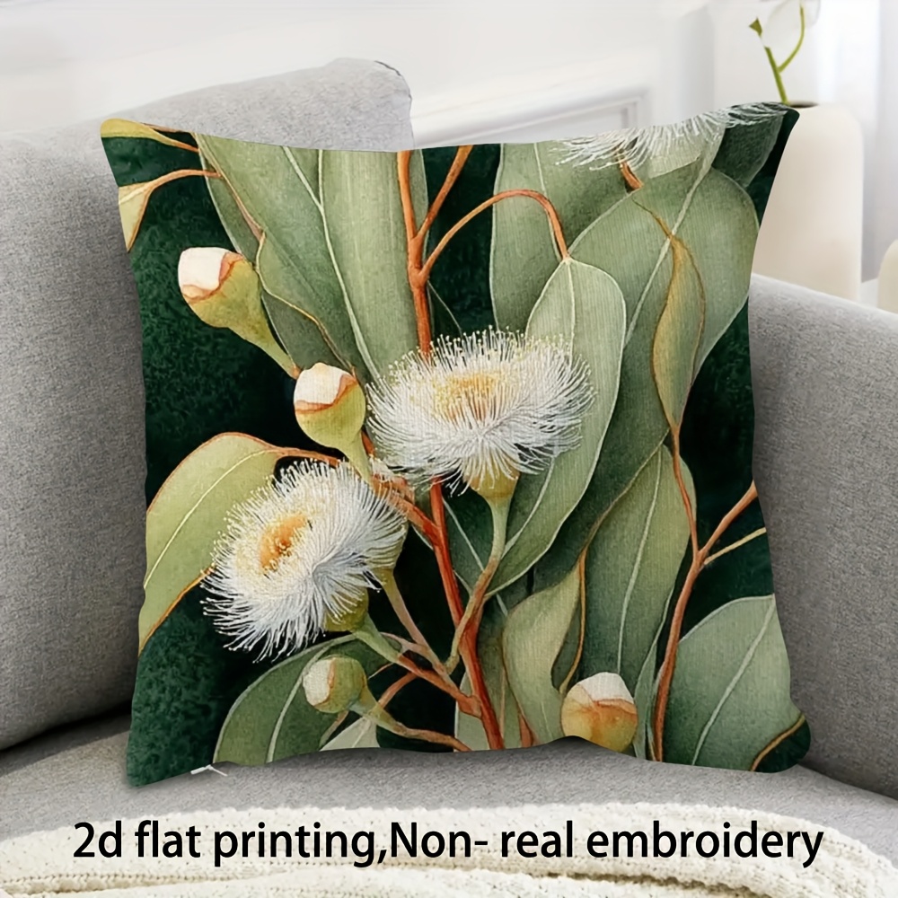 TEMU 1pc Eucalyptus And Australian Plant Pattern Pillowcase - Double-sided Design, Zipper Closure, Machine Washable - An For Home And Room Decor,