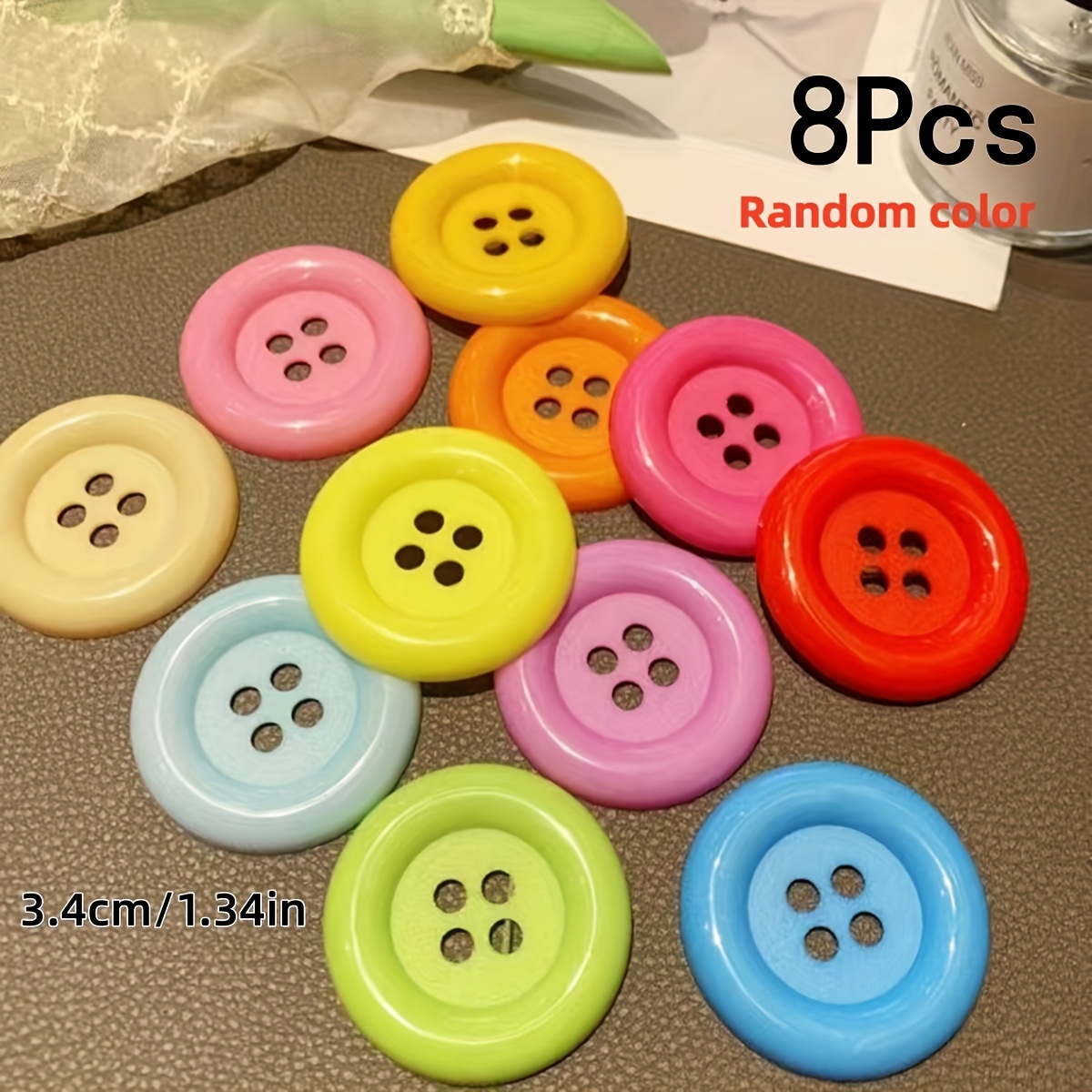 TEMU 5/8/10pcs Large Round Edge Colorful Handmade Decorative Buttons, Random Colors, 3.4cm/4.8cm/6.3cm, For Decoration, Wedding Crafts, Gifts, Party