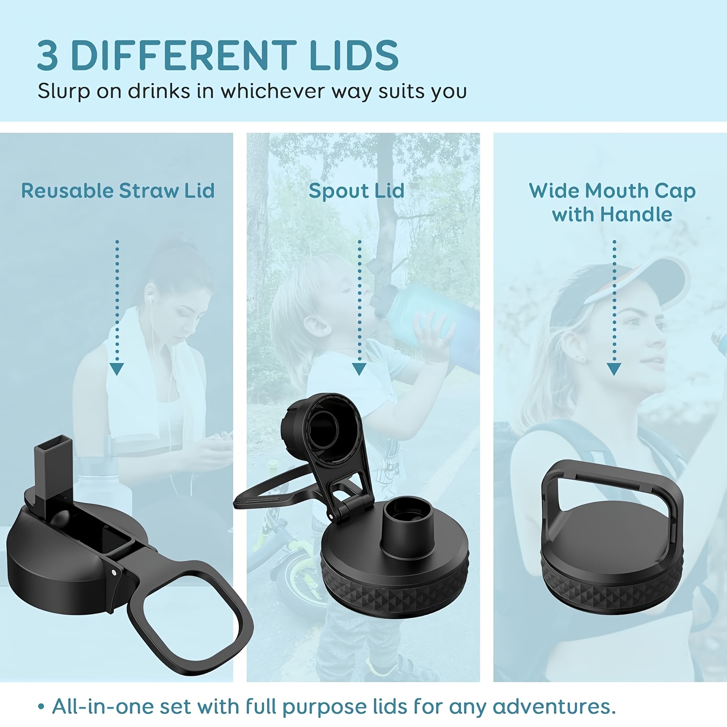 1pc Bouteille d'eau d'un gallon isolée avec paille et 3 couvercles, 128 oz grande carafe d'eau en acier inoxydable à double paroi sous vide à large ouverture pour le sport, la salle de sport ou le bureau, sans BPA, garde le froid pendant 48 heures et le chaud pendant 24 heures, bleu noir/noir