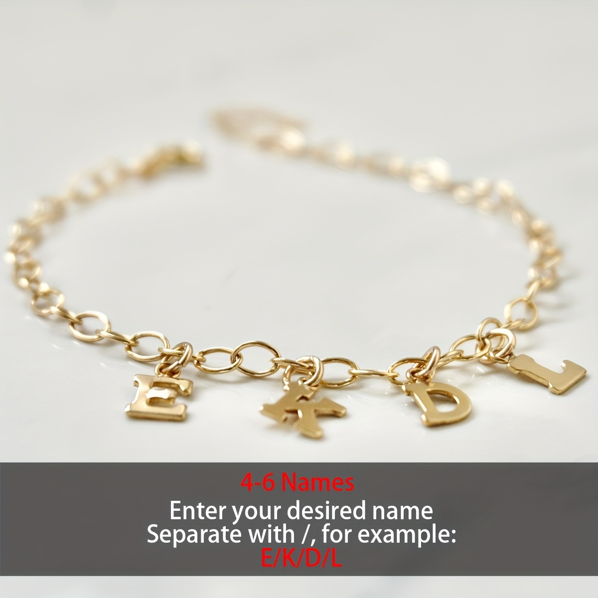 TEMU Personalized Design Multi-letter Women's Fashion Pendant Bracelet, 304l Stainless Steel Customized With 1-6 Letters Adjustable Bracelet, Elegant