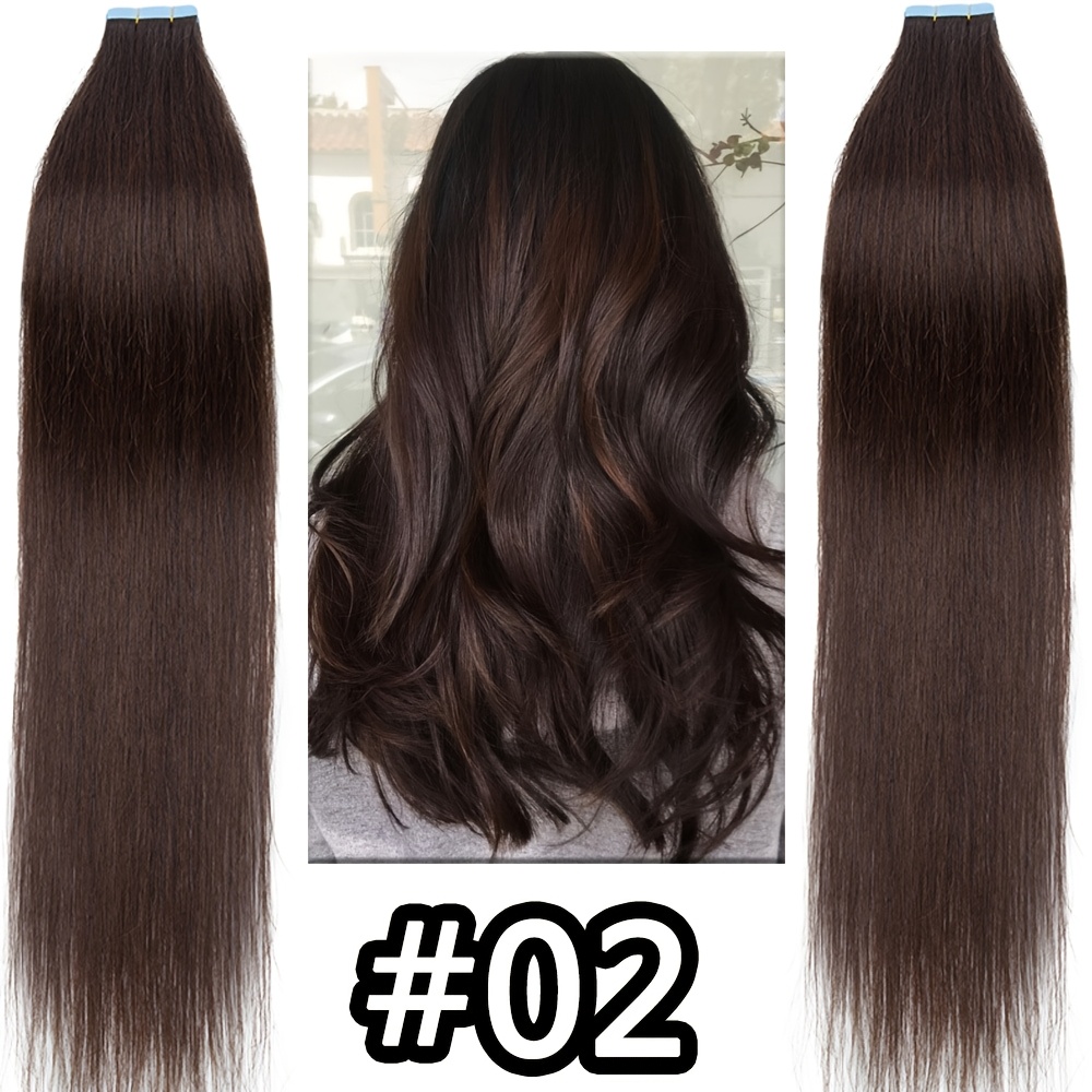 tape in hair extensions human hair straight real human hair for black and brown smmooth silky hair extensions tape in 16 24 inch 10pcs pack     cosplay wedding daily   to   volumn 10pcs pack details 2