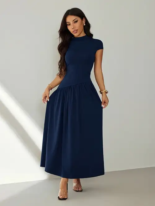 solid navy blue dress Navy Blue Solid Long Dress SOLID NAVY BLUE EMBELLISHED MAXI DRESS