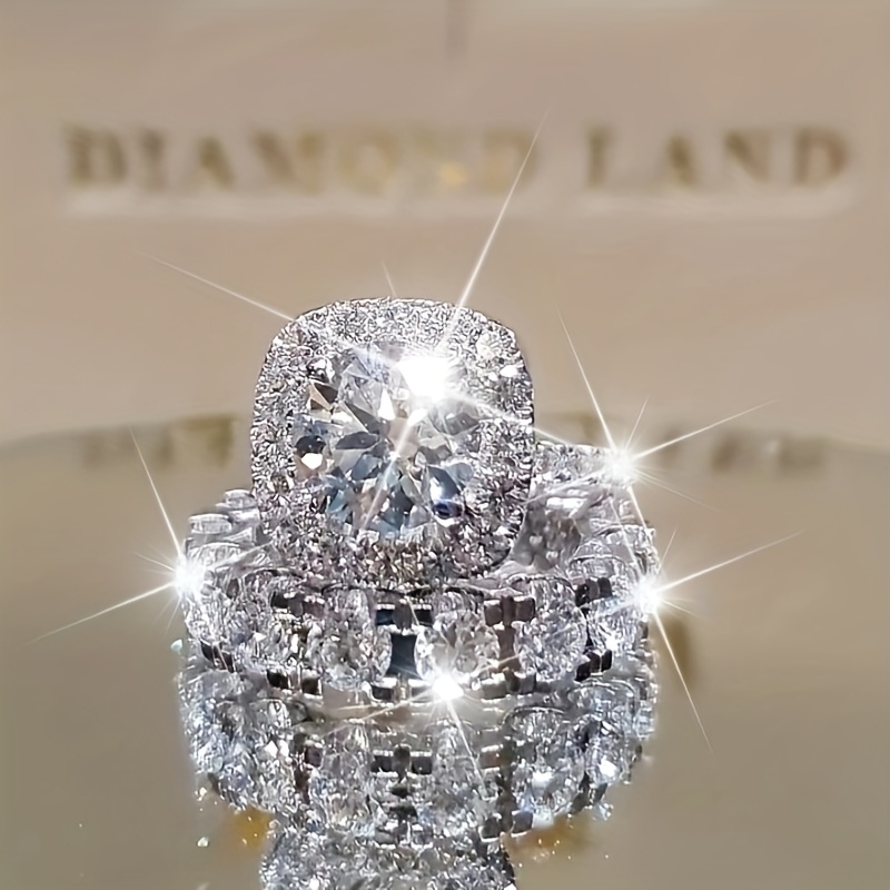 TEMU 2pcs/ Set Exquisite Women's Bride Engagement Wedding High-end Jewelry Set Anniversary Birthday Party Christmas Gift Size Us 5-11#