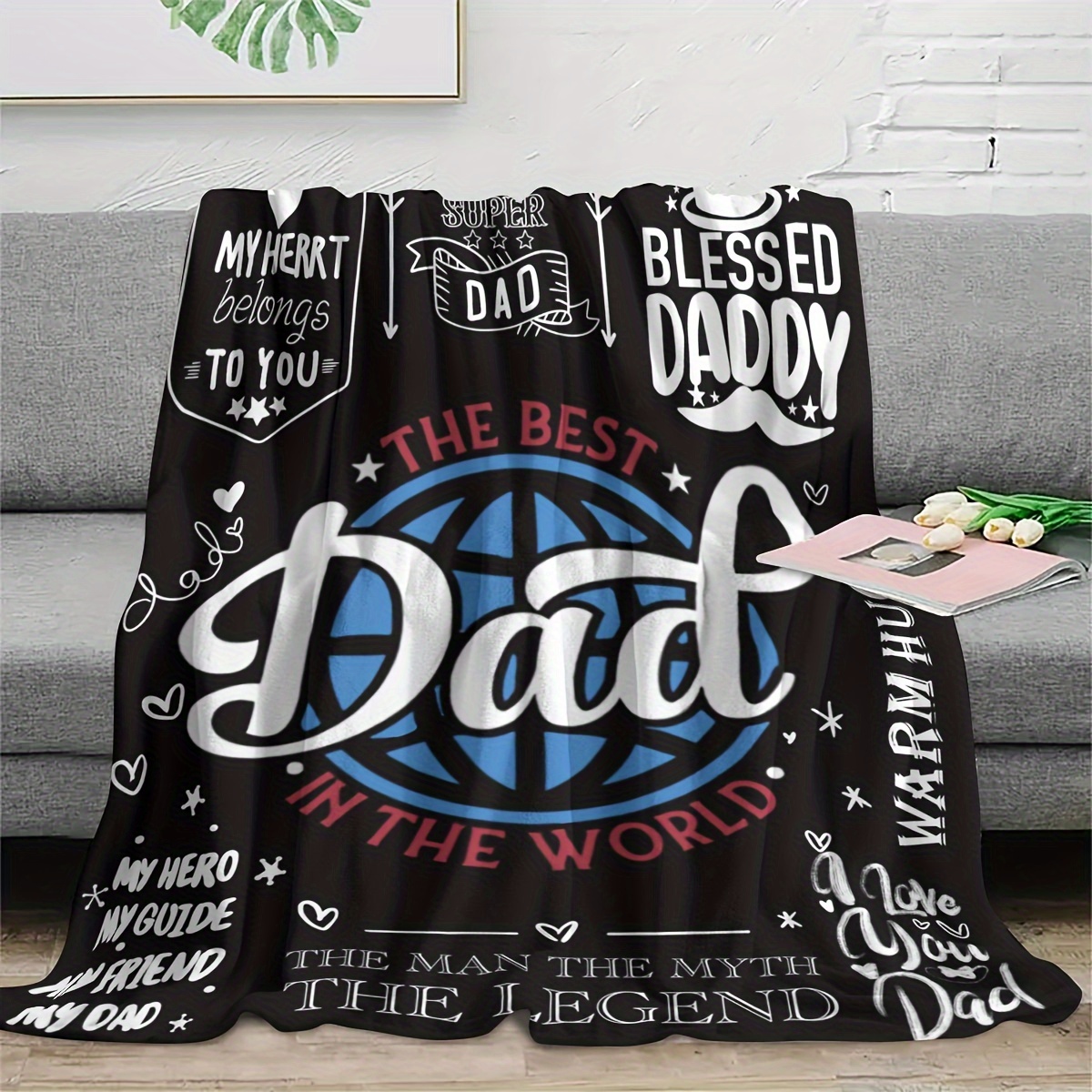 

1pc Flannel Digital Print Blanket, Envelope Blanket For Dad Book Letter Throw Blanket For Dad Sofa Blanket Air Conditioning Blanket Office Blanket Father's Day Gift Birthday Gift