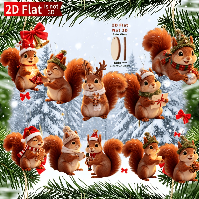 TEMU Ornements de Noël 2D plats, 10 pièces, mignons, écorces rouges, pour sapin de Noël, décoration à suspendre au mur, décorations de sapin de Noël,