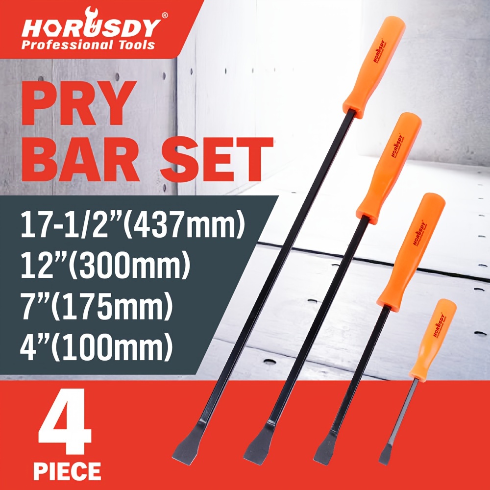 TEMU 4pcs Pry Bar Set, Heavy Dutyt With Ergonomic Handles And Black Oxide Finish, Ideal For Mechanics And Diy Projects