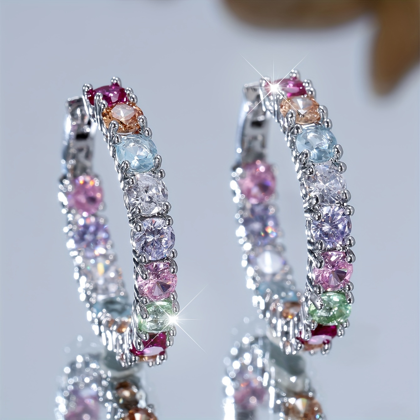 Image of Pair Of Elegant Exquisite Rainbow-colored Women's Fashion Versatile Earrings Studs, Christmas Gift For Wife