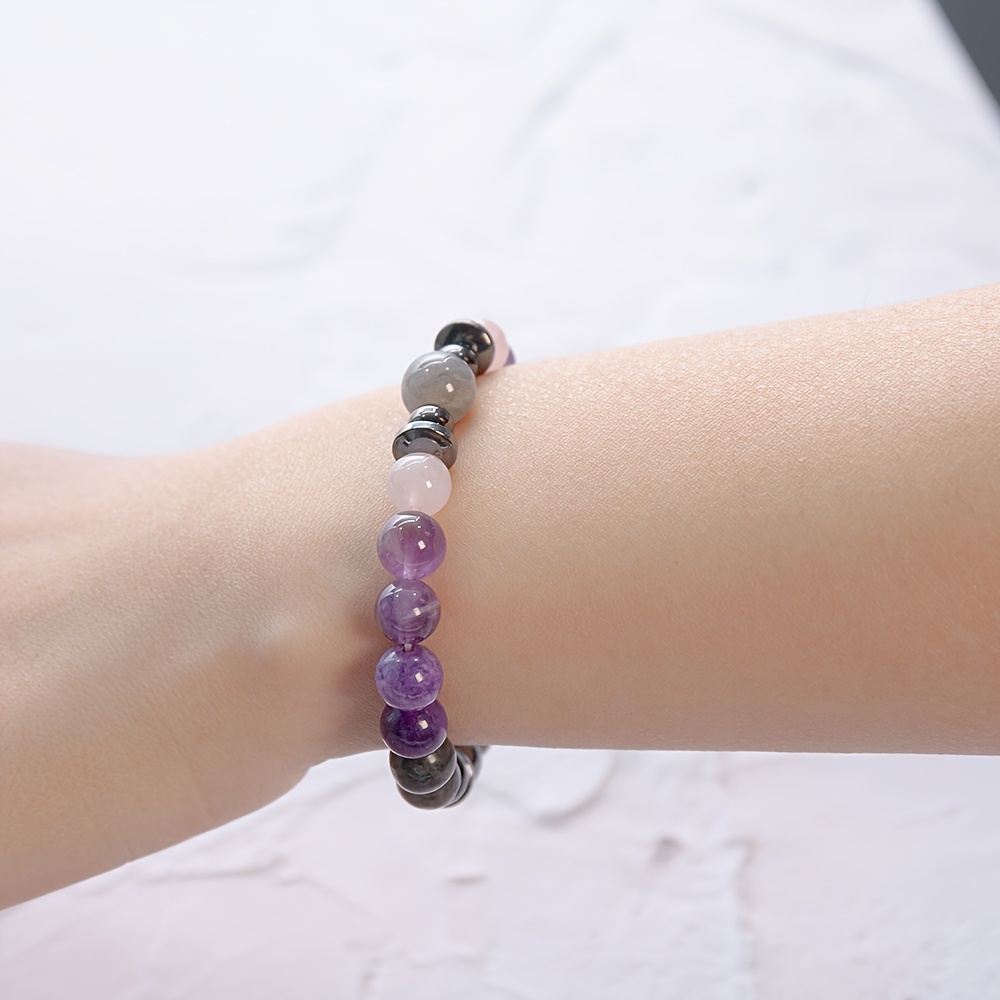 real natural amethyst gray   stone 8mm natural stone round beads beautiful and exquisite design loose beads combination elastic line   adjusted for comfortable wearing Product details 5