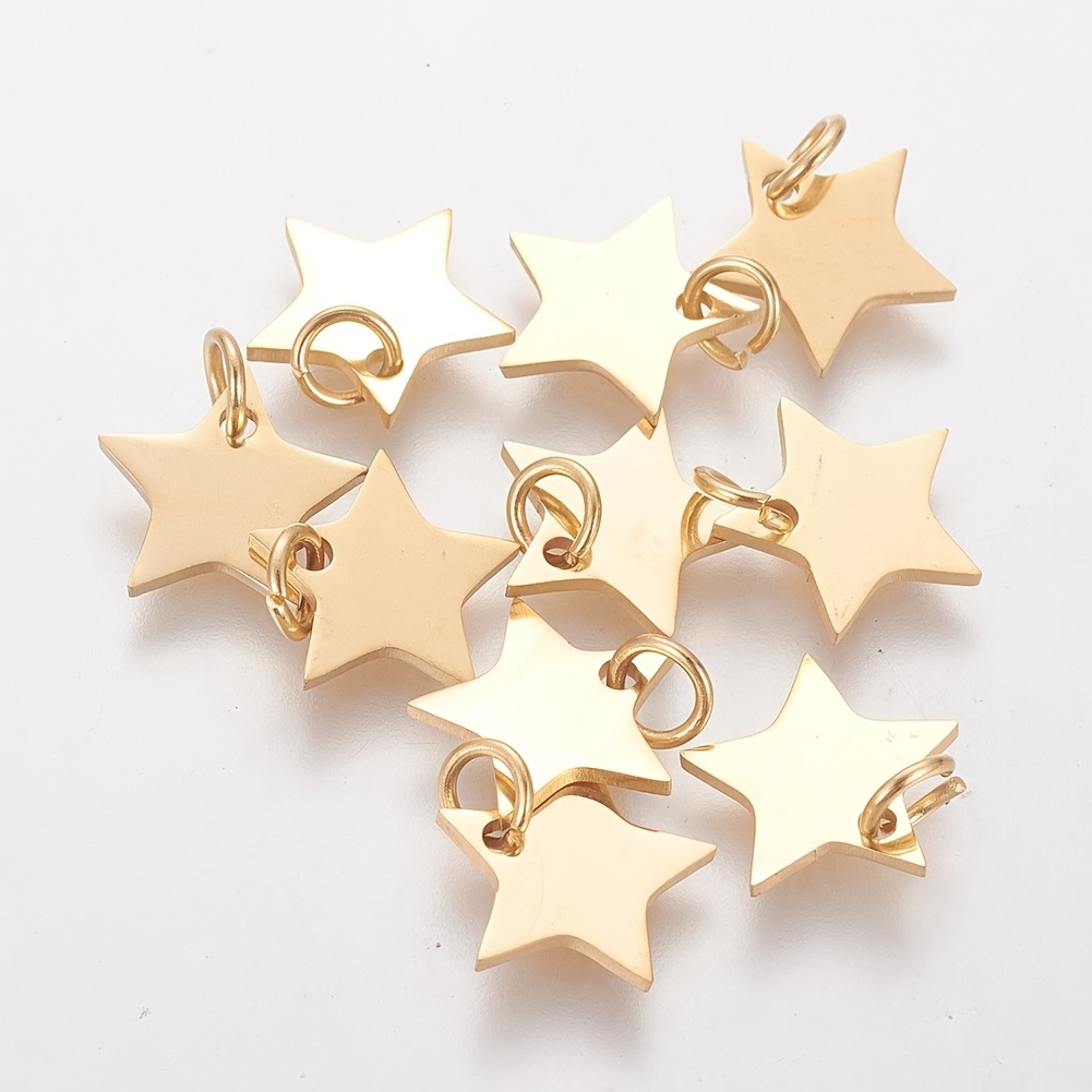 TEMU 10pcs Of 304 Stainless Steel Star Pendants With 0.8x5mm Jump Rings, Accessories, Suitable For Bracelets, Necklaces, Earrings, And Keychains