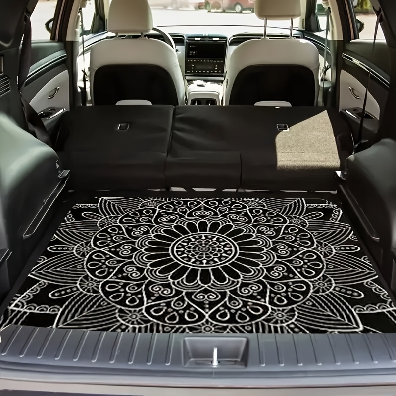 TEMU 1pc Car Trunk Mat - Stylish Black & White Floral Design, Minimalist Interior Accessory To Keep Your Vehicle