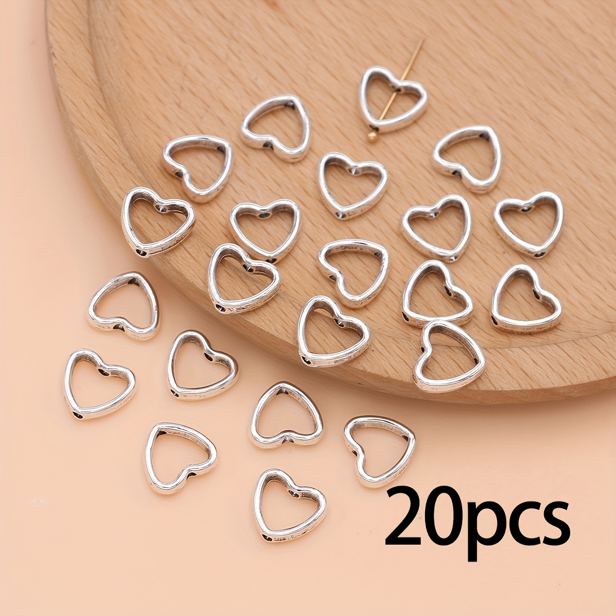 Image of 20pcs Silvery Color Hollow Out Heart Shape Spacer Beads For Jewelry Making Diy Handmade Necklace Bracelet Accessories