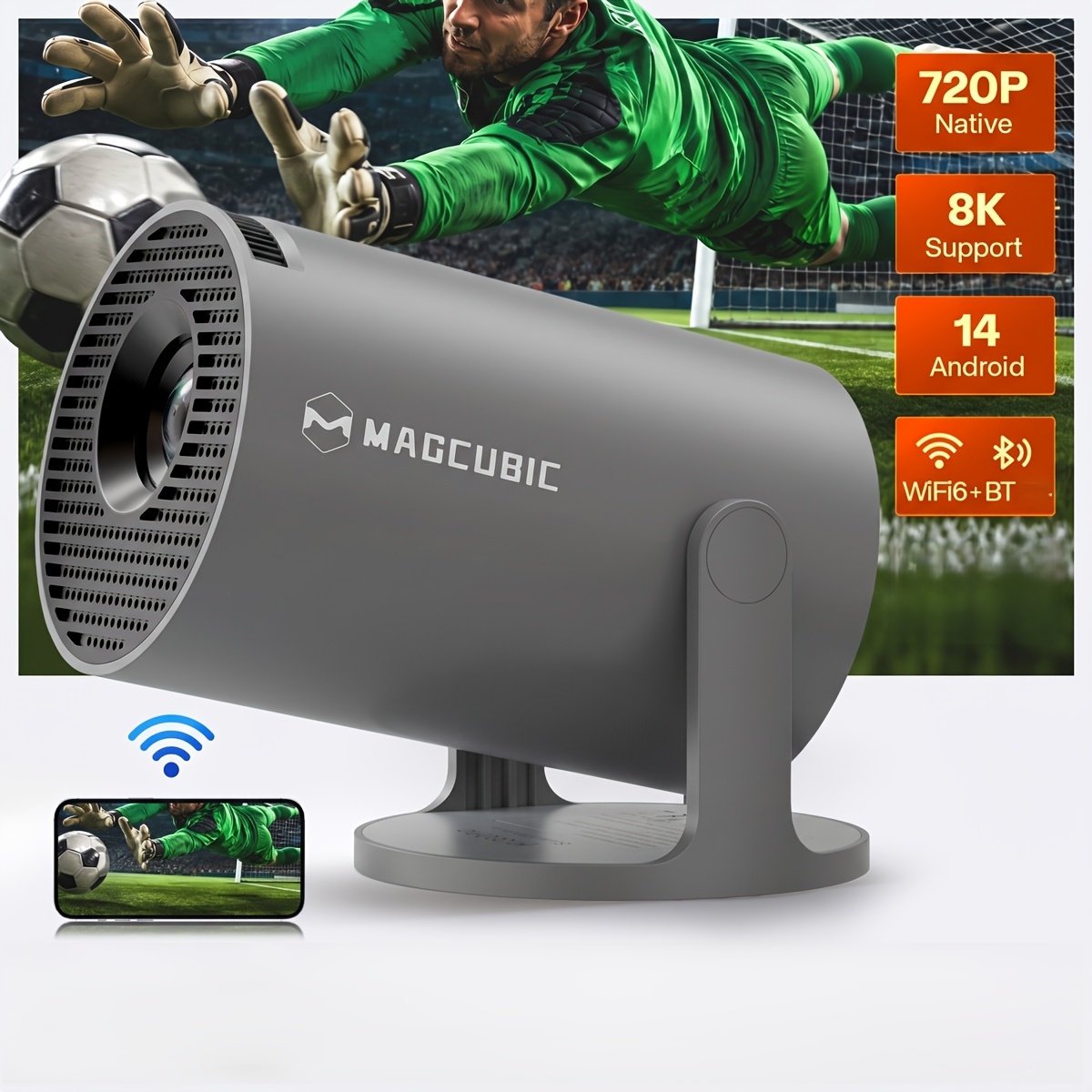 Image of Magcubic Hy300pro Smart - H726 - 180° Flexible Rotation - 1gb +8gb Rom Storage- 330ansi- 14.0 System And Wifi 6 Bt5.4 - Native 720 Support 8k