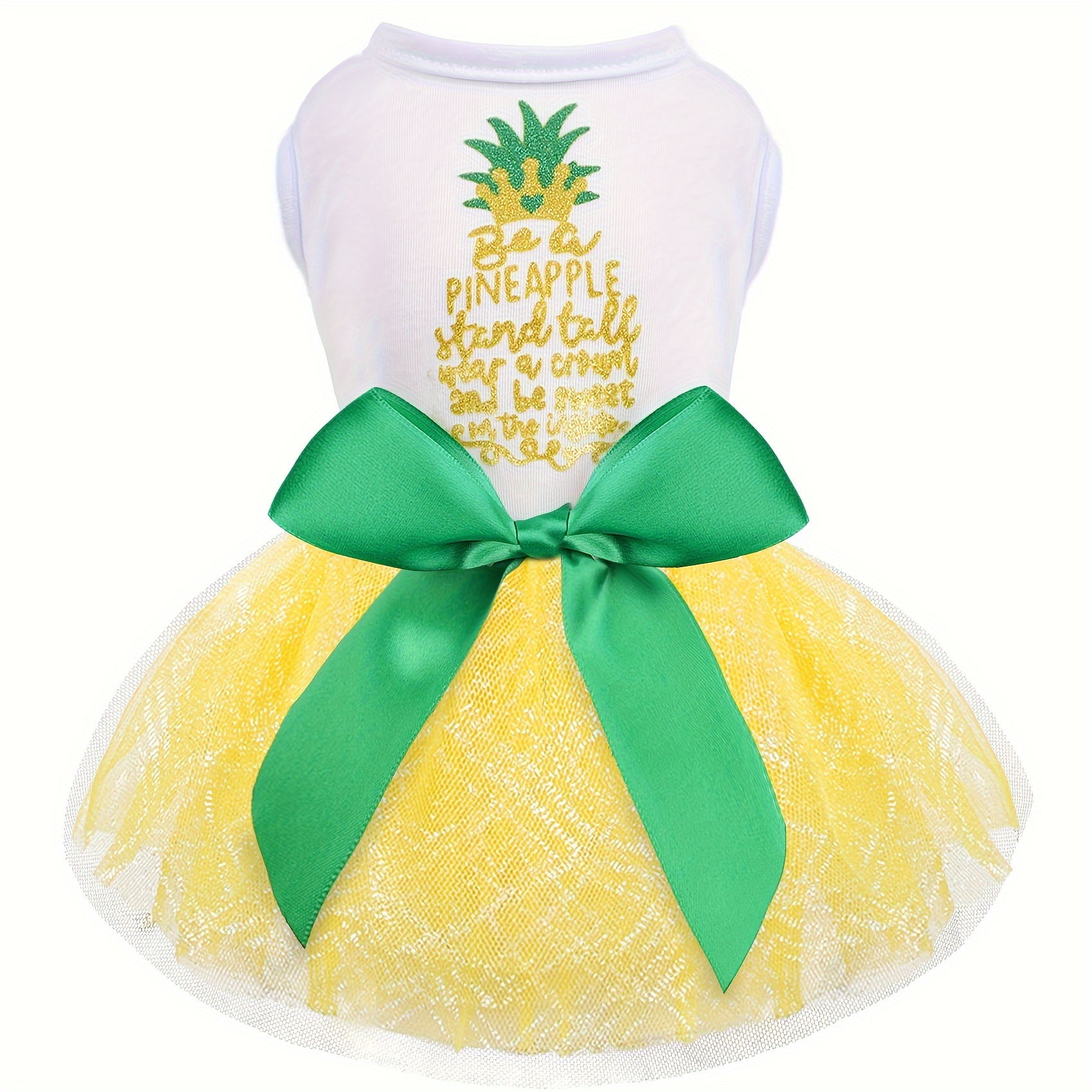 

Pineapple Pattern Dog Dress, Letter Print Dog Princess Dress, Cute Bow Decor Pet Outfits Dog Party Costumes, Pet Apparel