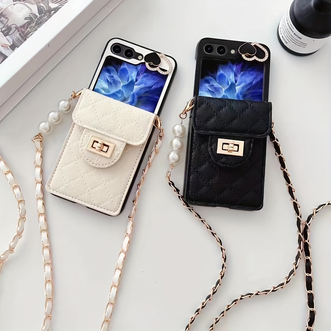 

Fashion Love Heart Accessory Card Holder Folding Phone Case With Crossbody Rope For Samsung Galaxy 4 5 6 Fully Inclusive High-end Folding Phone Case