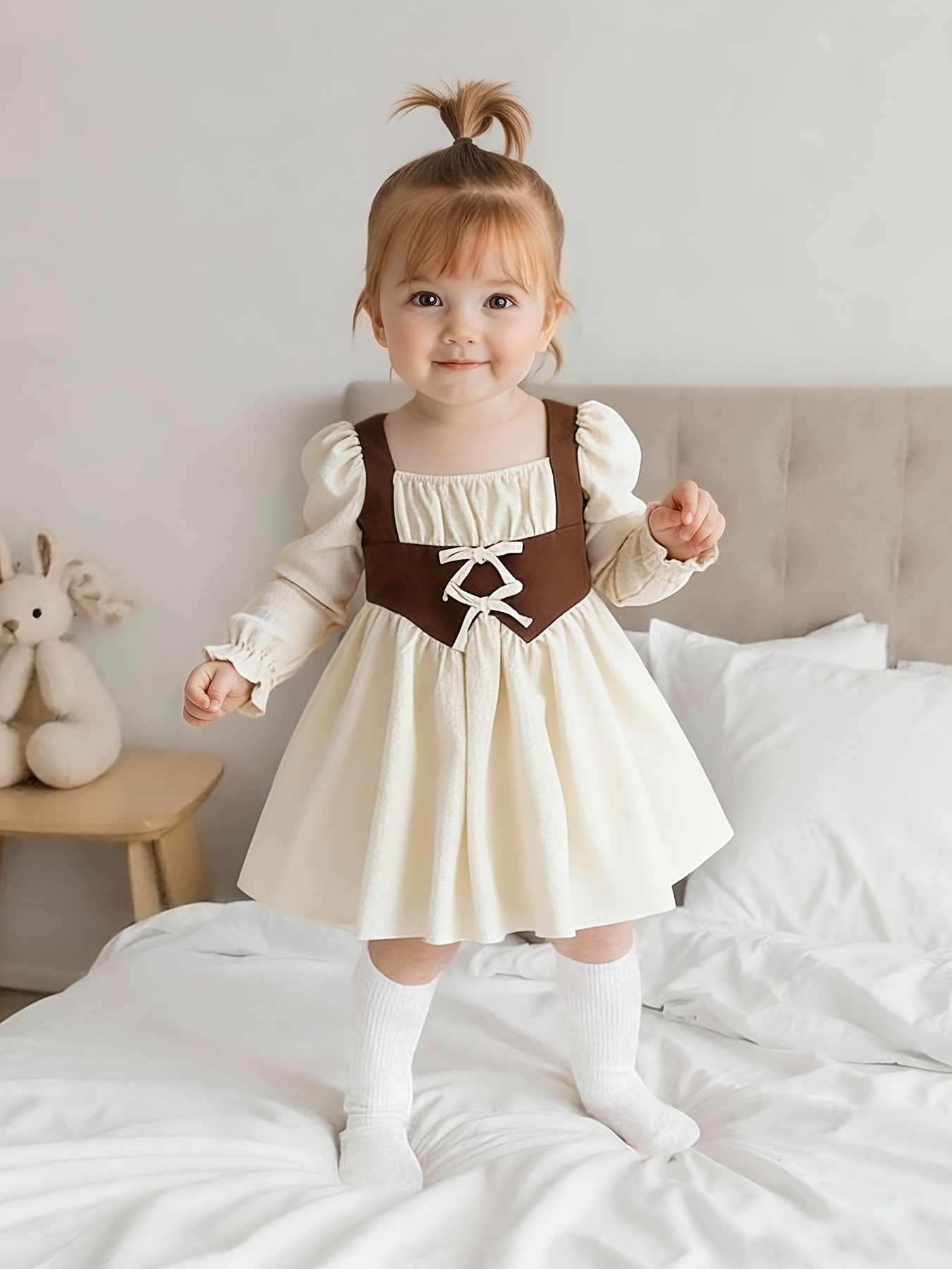 elegant little girl dresses White Lace Champagne Tulle Ball Gown Elegant Flower Girl Dress main image 1