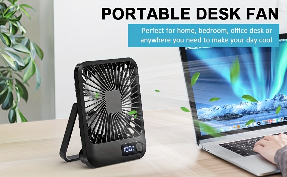 1pc   portable usb desk fan 6 5 inch foldable tabletop cooling fan with 180 adjustable stand 5 speed painted plastic finish button control indoor outdoor use built in lithium battery cord included portable fan details 0