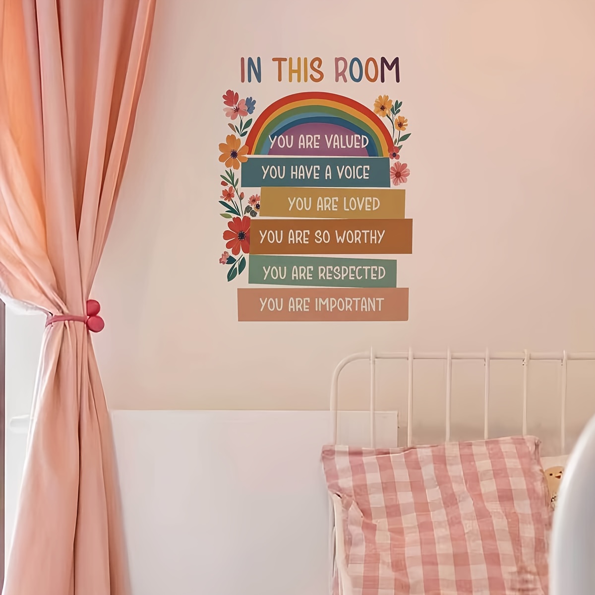 1pc of Rainbow Flower Motivational Wall Sticker, Creative Self-Adhesive, Removable, Double-Sided Visible PVC Decorative Sticker, Beautifying Decor for Living Room, Bedroom, Dining Room, Study, Bathroom, Doors, Windows, And Glass