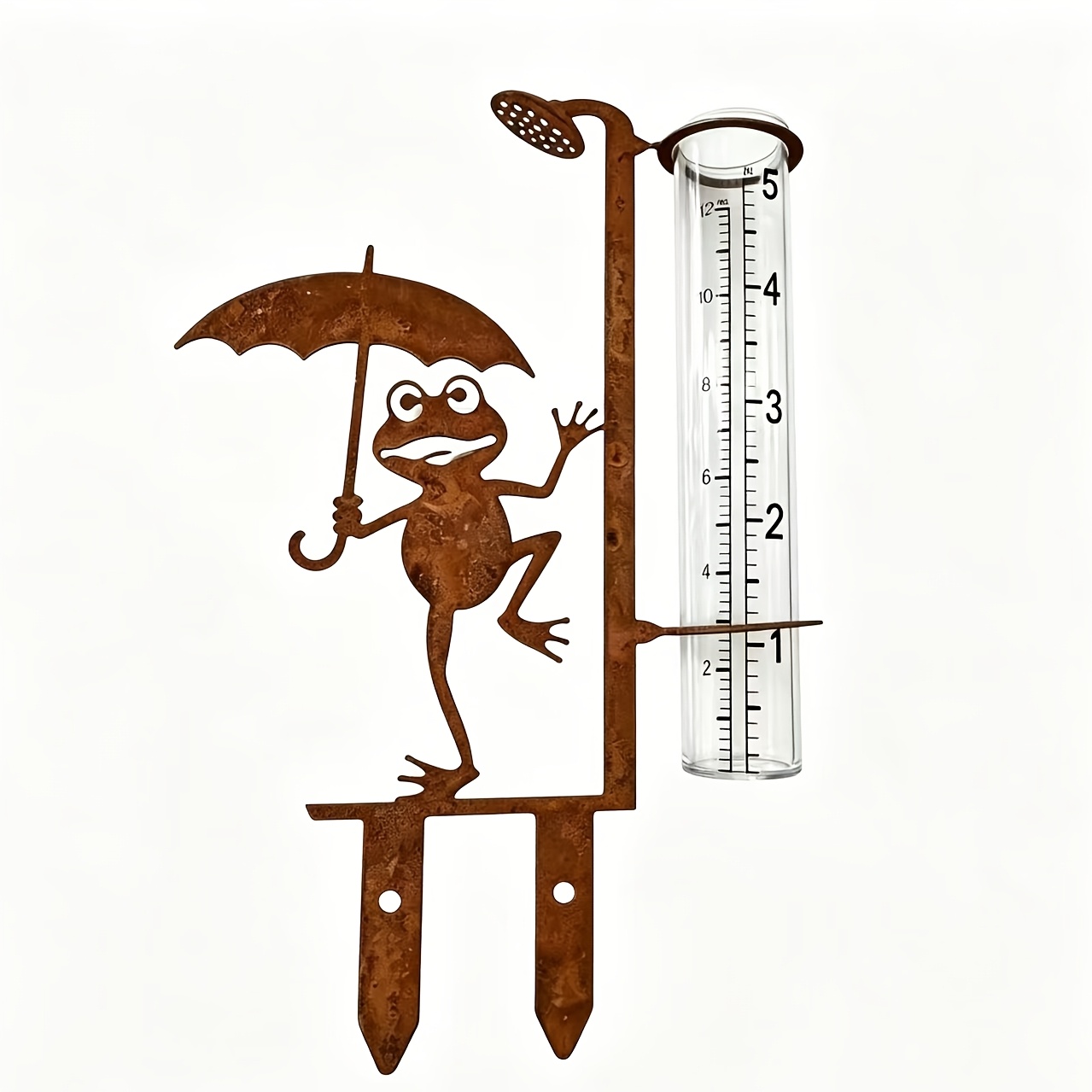 【2d Flat】 [2d Flat] 1pc Frog Rain Gauge, With Rusty Frog Frame, Large-capacity Rain Gauge, Suitable For Flower Pots, Courtyards, Lawns, And Garden Decoration