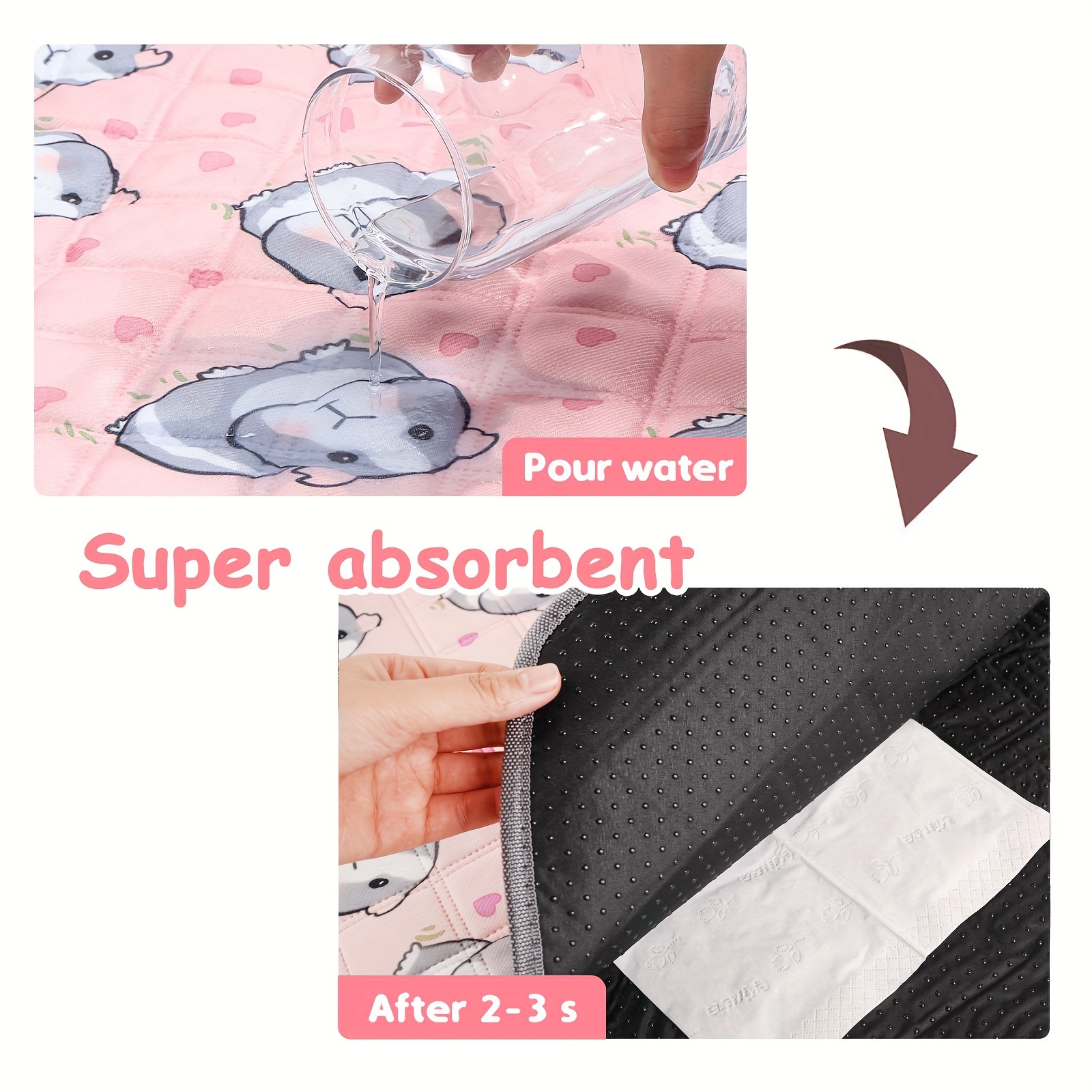 Pink Printed Guinea Pig Cage Mat, Washable Bedding for Guinea Pigs