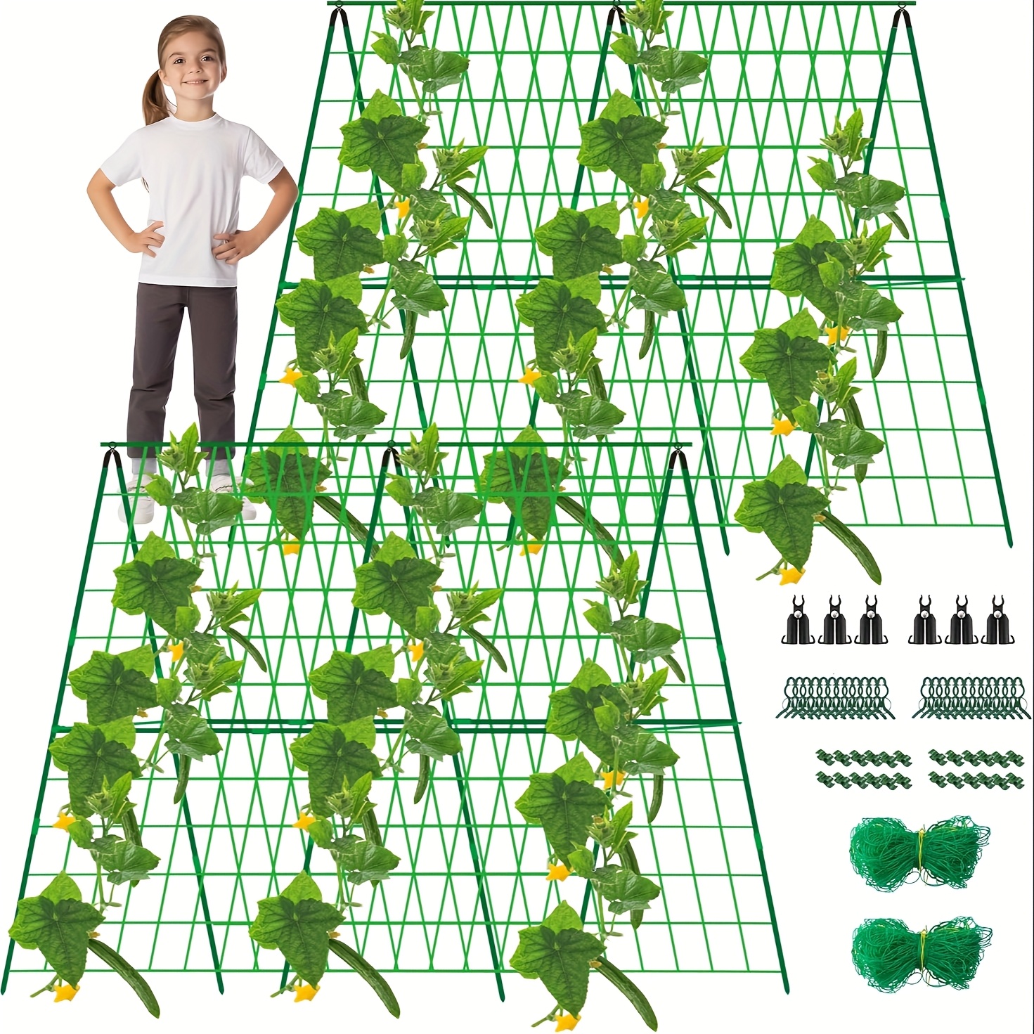 TEMU 2 Sets Of 48" By 48" Collapsible Cucumber Trellises Designed For Raised Beds - Garden Trellises Suitable For Climbing Plants Outdoors, Complete
