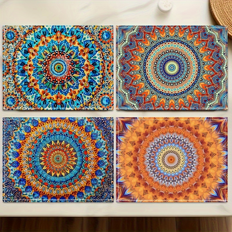 

1/4pcs Placemats, Mandala Style Persian Style Bohemian Pattern Dining Table Mat, Heat Resistant Mat Tablecloth, Washable Plate Mats, For Home Dinning Room And Restaurant, Home Supplies