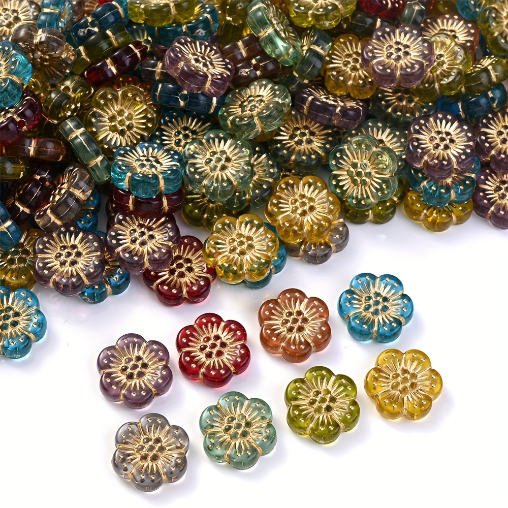 Image of 50pcs Pipidream 12mm Vintage Plum Acrylic Beads With Golden Edges - Multicolor Hexapetalous For Making, Bracelets & Earrings Craft Supplies, Charms For Jewelry Making