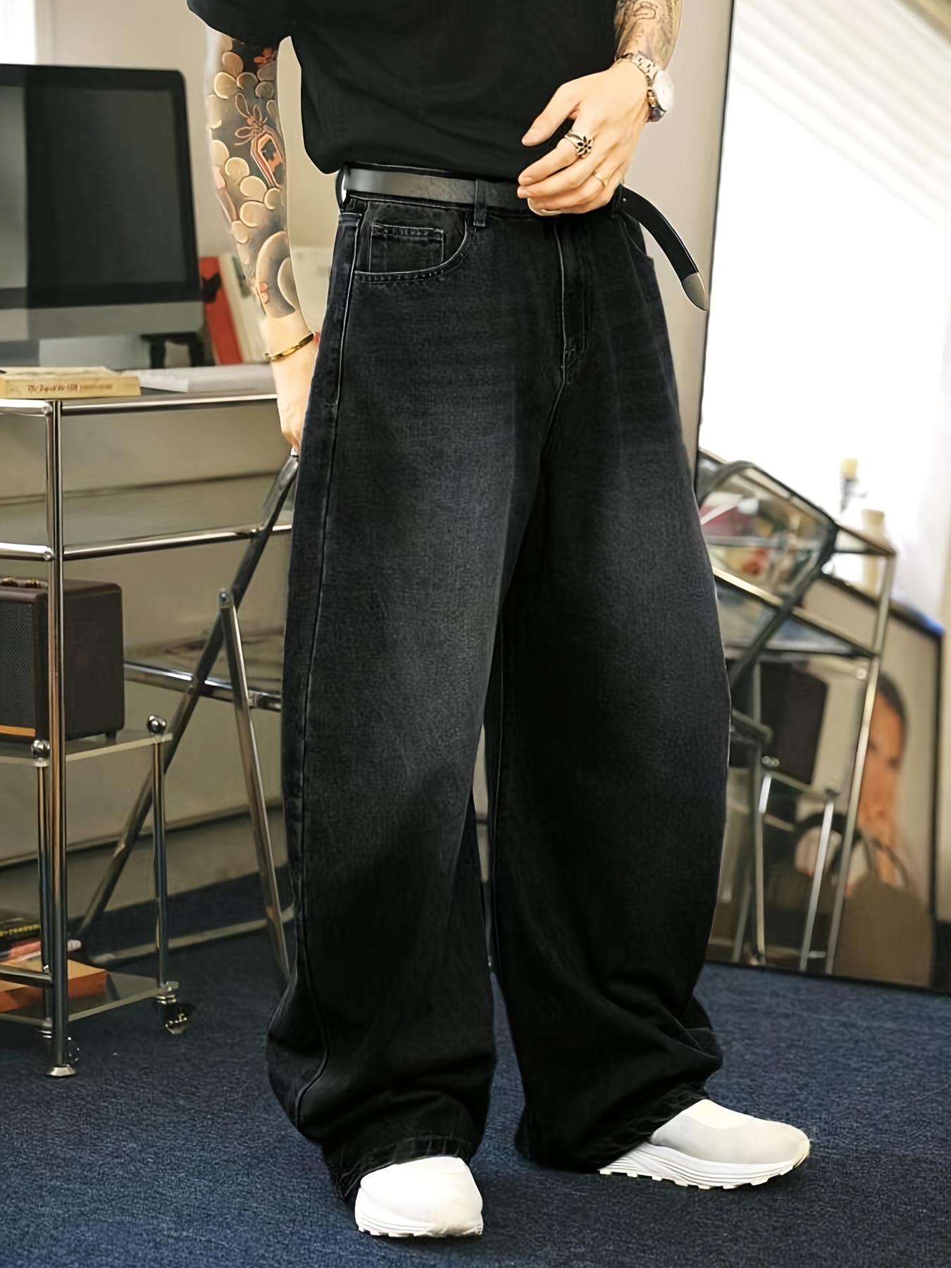レトロ ドブラックデニム メンズパンツ ルーズ アメリカンストリート