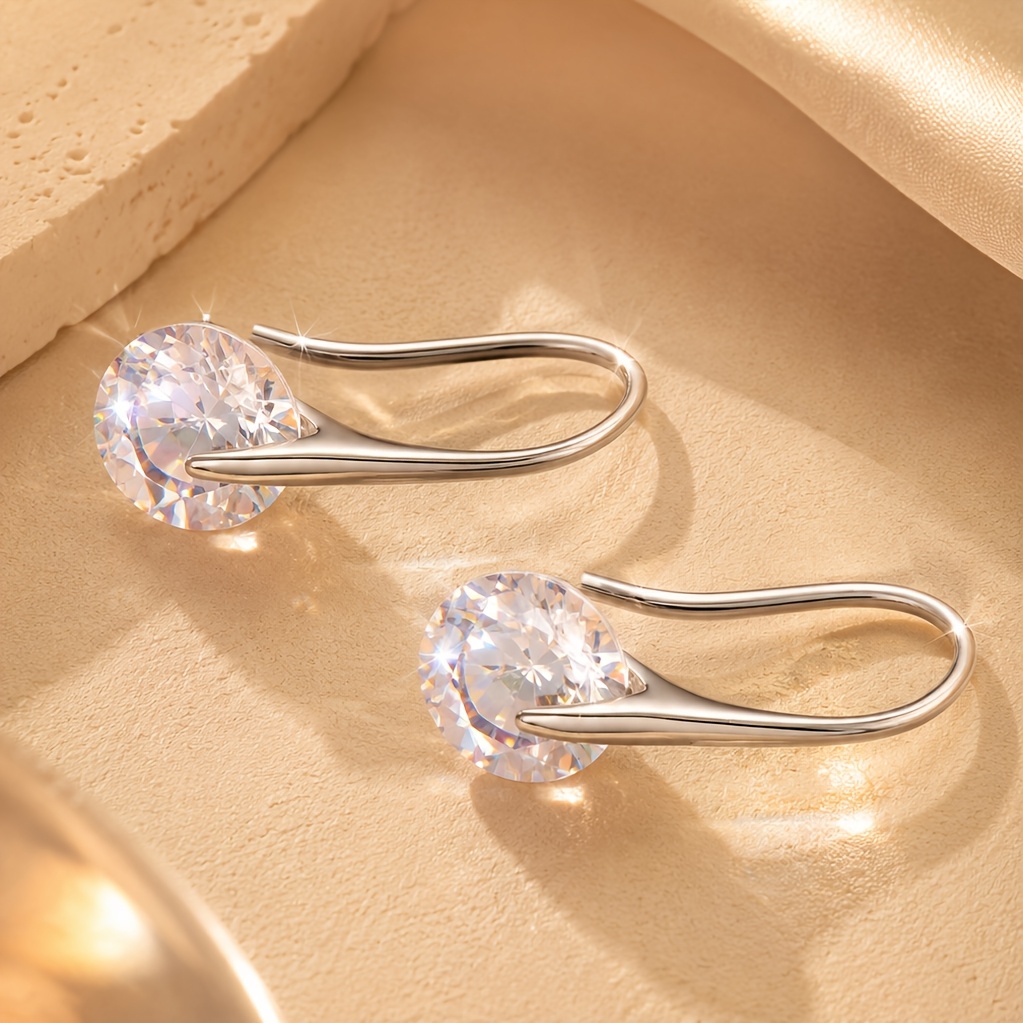 TEMU 2pcs Minimalist Style 2.7 Carat Round Zirconia Stud Earrings, Exquisite And Elegant Earrings, Suitable For Daily And Banquet Wear, Halloween And