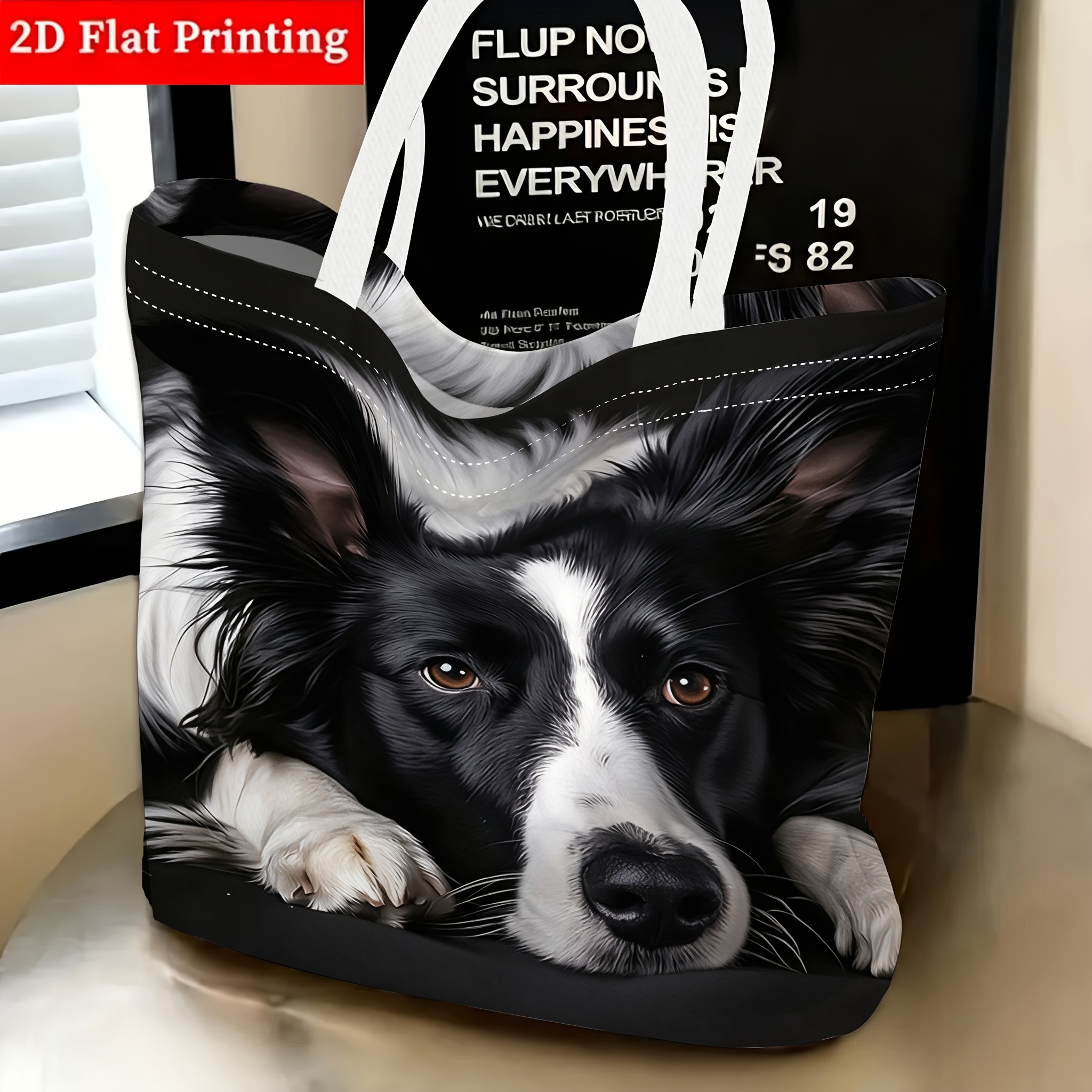 TEMU 1pc Women's Shoulder Bag With Black And White Border Collie Theme, Multi-functional And Versatile, Tote Bag, Clutch, Shoulder Bag, Travel