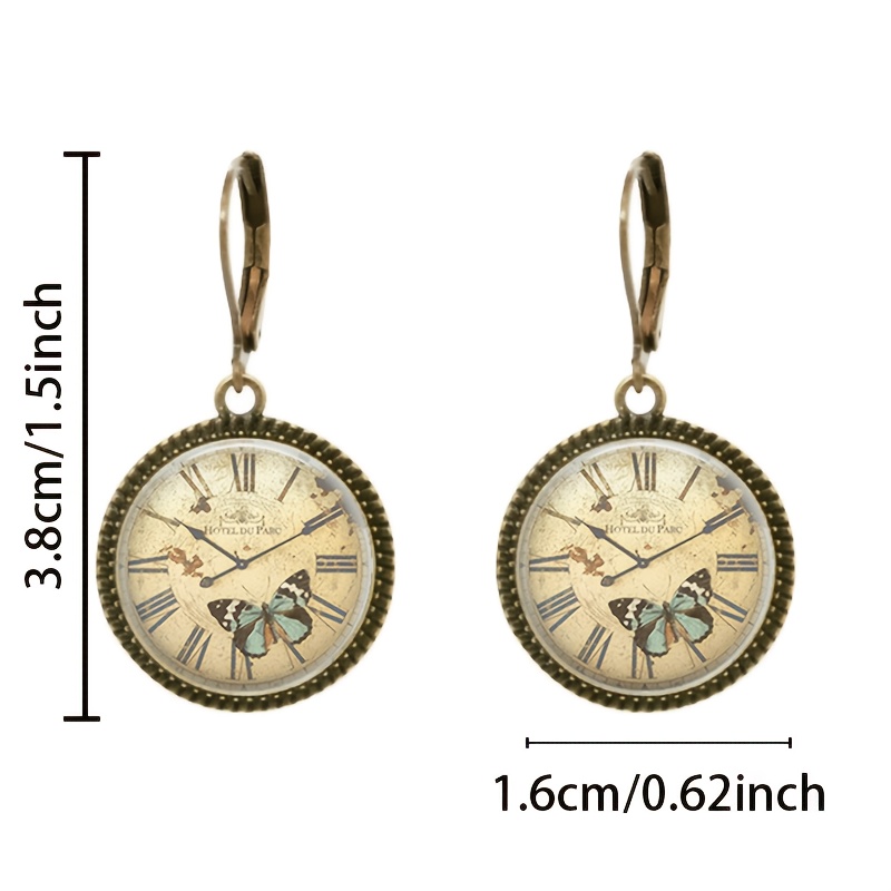 Teal Classic Pendant Earrings with Vintage Clock Design
