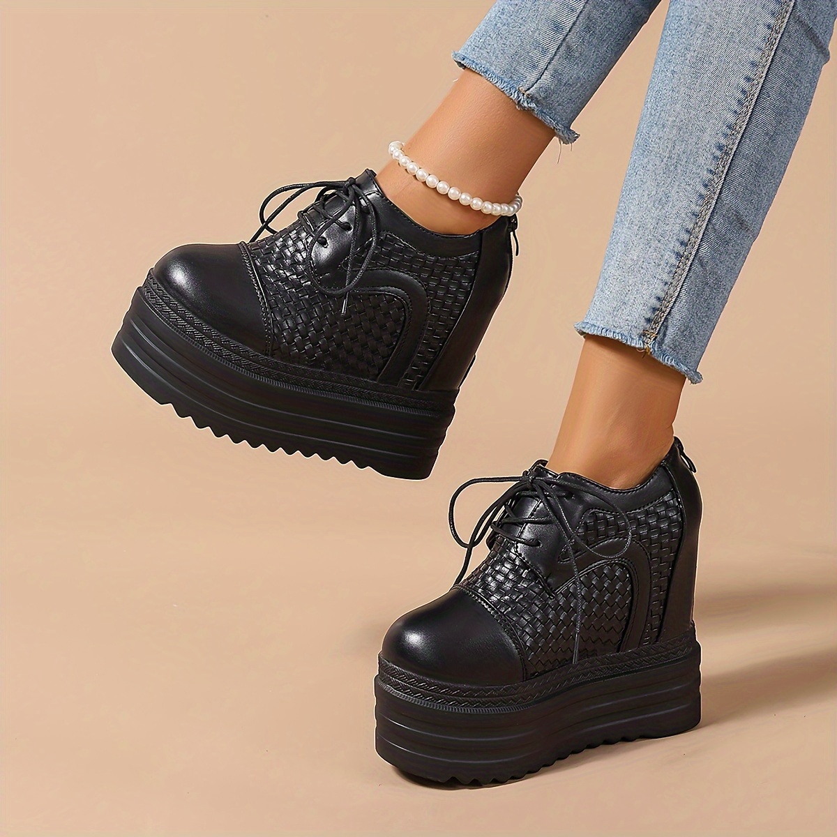 12cm dicke plateau sneakers absatz lässige damen high heels Temu