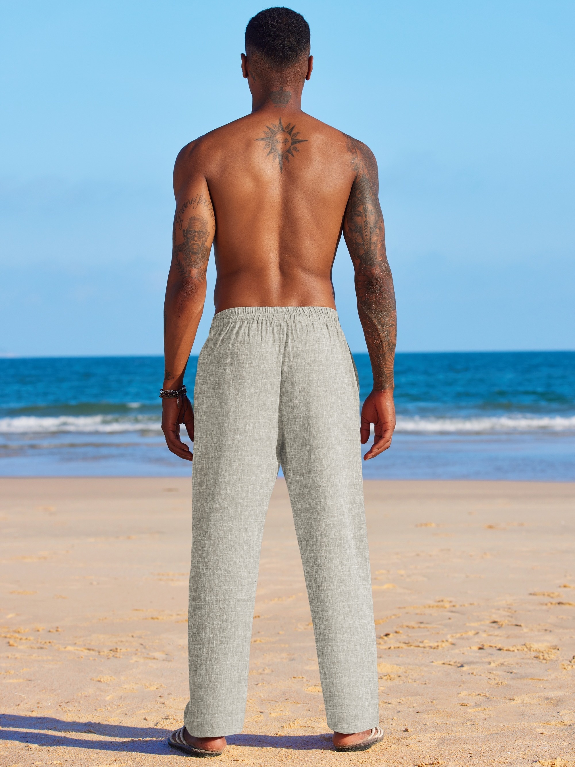 Linen Pants Men Casual COOFANDY Men's Lightweight Linen Pants - Straight  Fit Summer Beach Travel Pants Lightweight COOFANDY SWIMWEAR メンズ US サイズ: Large カラー: ブルー