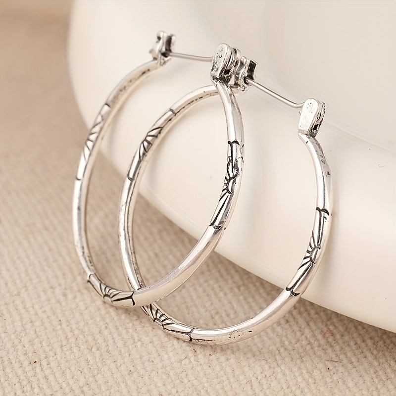 Vintage Copper Hoop Earrings With Carvings - Style Ear Decor For Women