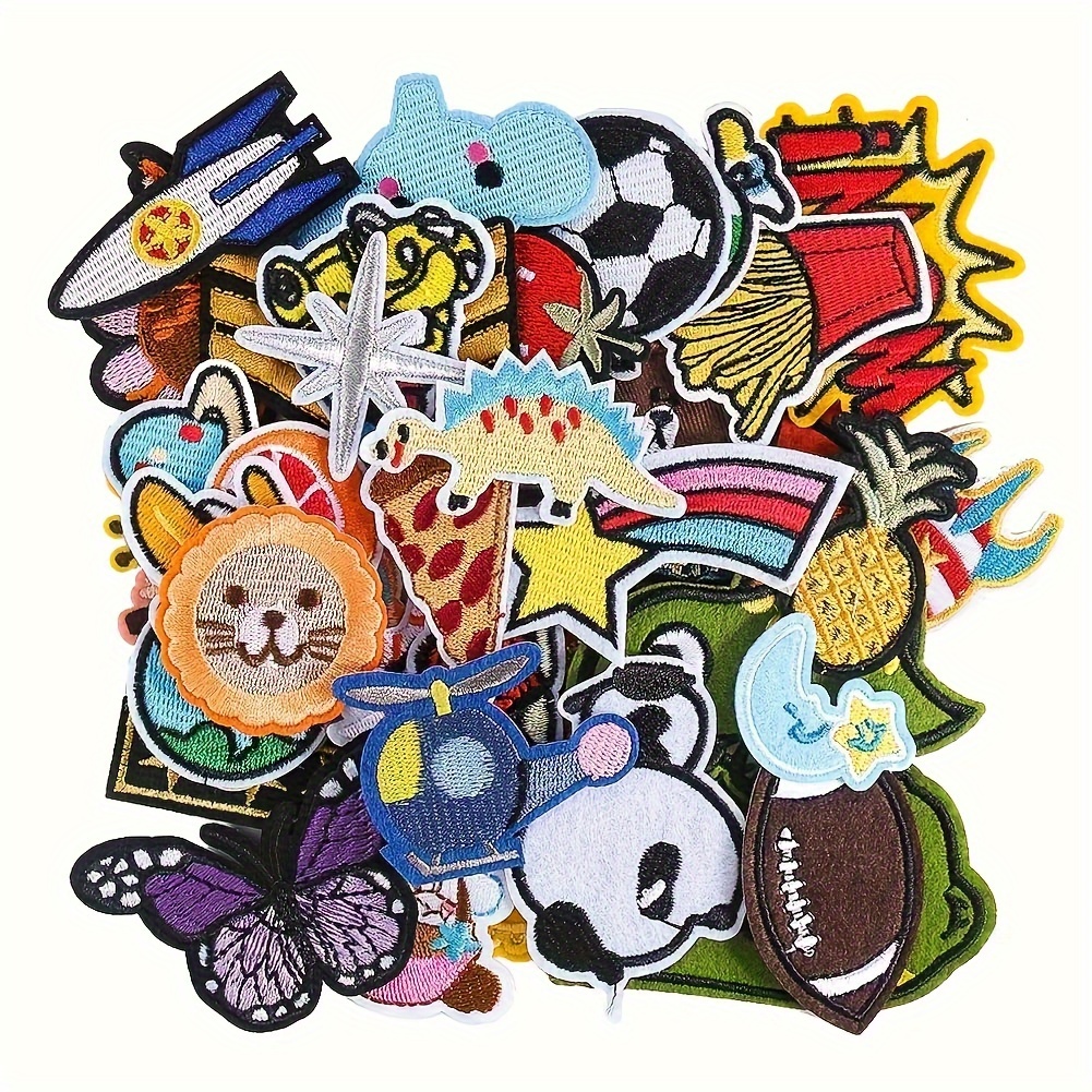 

20-pack Random Assorted Embroidered Iron-on Patches, Cute Sew-on Applique For Clothing, Jackets, Backpack, Jeans - Rainbow, Basketball, Dinosaur, Rose, Heart, Butterfly Animal Designs - Multicolor