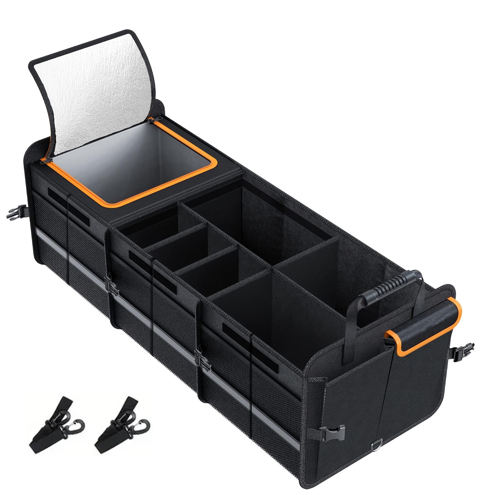 TEMU Car Trunk Storage Box, Large Capacity Auto Cargo Organizer, Foldable Multi-compartment Design With Portable Handles, Space- Interior Storage