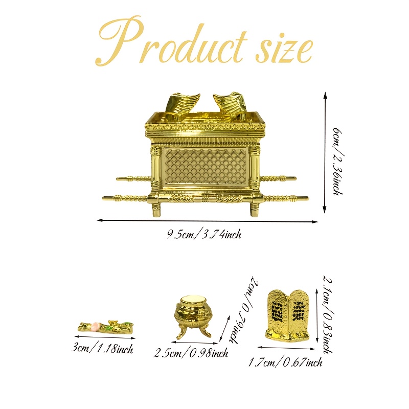 E-shop 4-teiliges Set: Bundeslade mit Zehn Geboten in goldenem Dekorationskasten mit Metalltextur – Antikstil Reliquienreplikat, - für luxuriöse