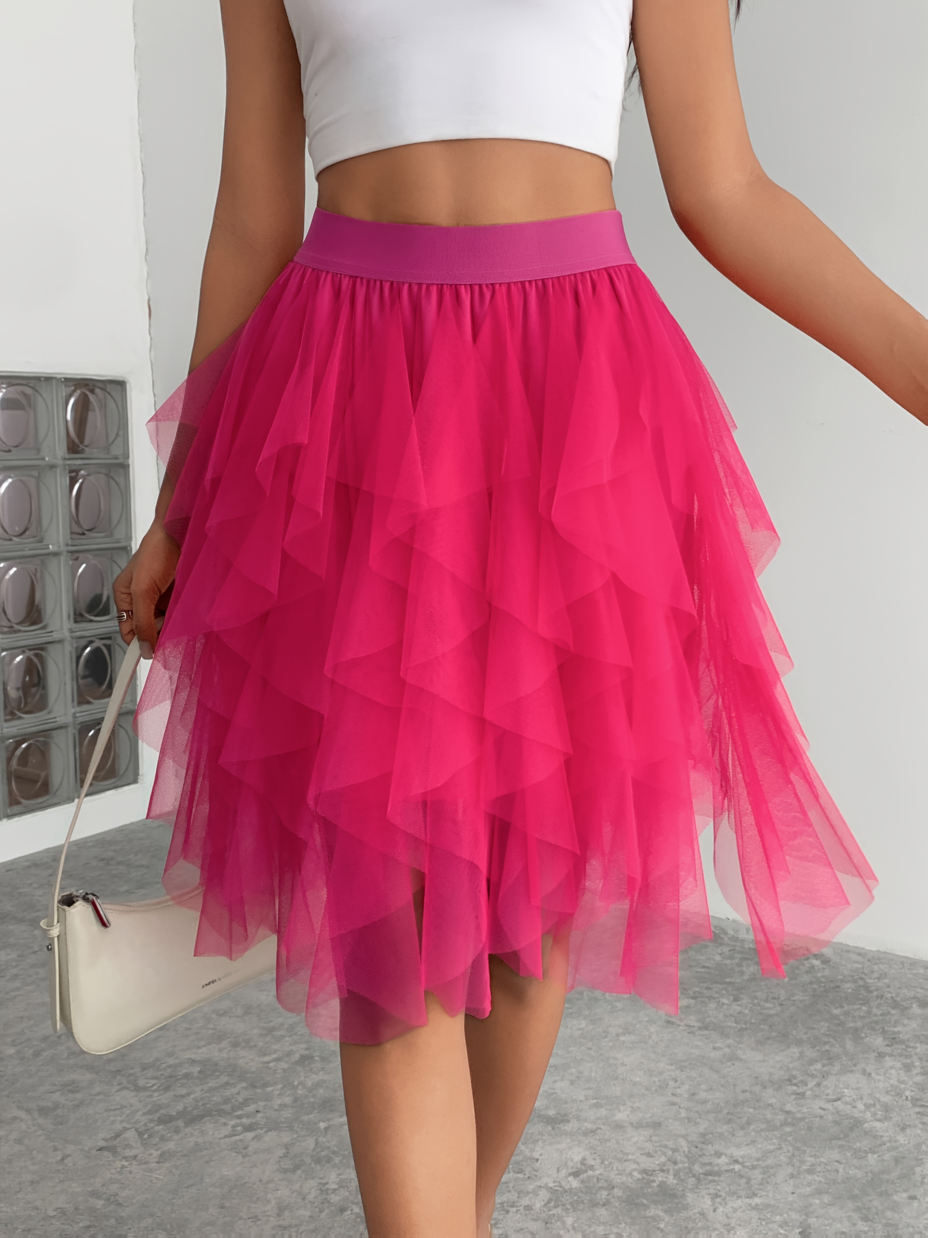 Women'S Black Tulle Short Skirt Flowy, Summer No Belt, Regular Fit,  A-Line Hem, Lightweight Fabric, Casual Summer Skirt Ruf