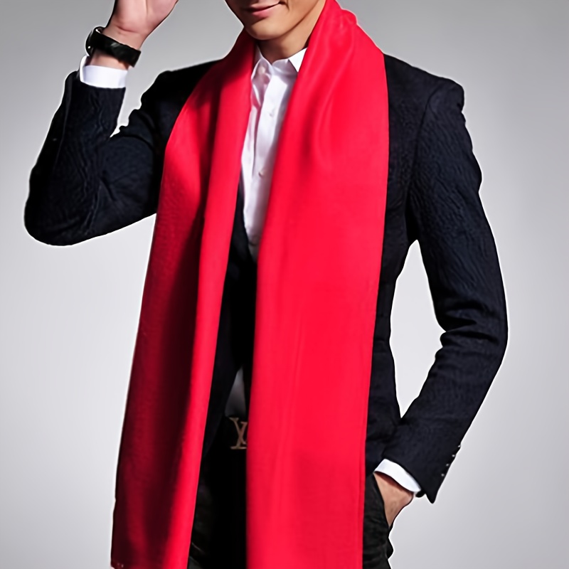 

1pc Red Scarf, 100% Polyester Knit Fabric, Double-sided Embroidery, , Chinese New Year Event Accessory, Gift For Men And Women