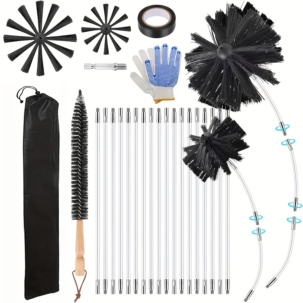 TEMU Chimney Sweep Kit With Powerful Fireplace Chimney Brushe, Chimney Dryer Sewage Pipe Vent Cleaning System, Rotating Chimney Cleaning System With
