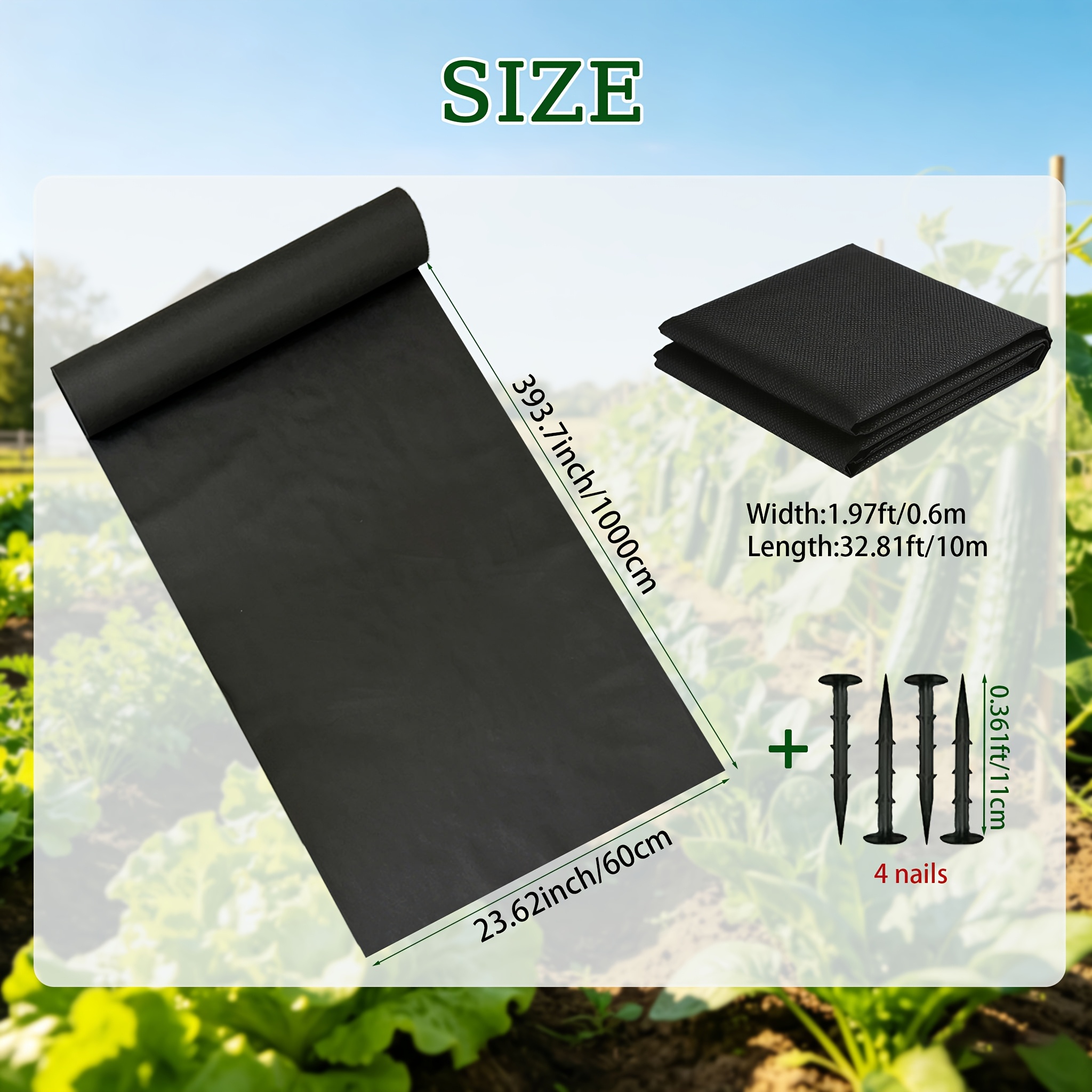 TEMU Tela de paisajismo eficiente para control de malezas negra, ancho 0.6M, 5M/8M/10M opcional - Fácil de cortar, con 4 estacas para suelo. Adecuada