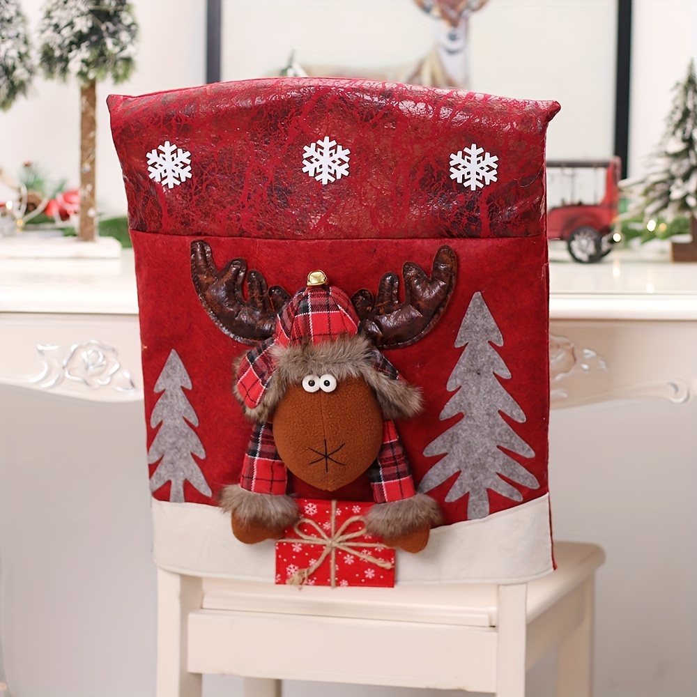 TEMU Housses de chaise de Noël avec chapeaux de Père Noël 3D de dessin pour décoration festive dans les restaurants et les hôtels